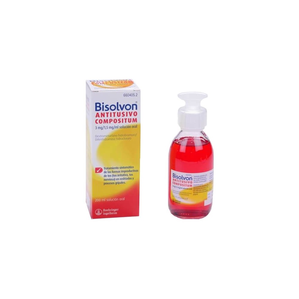BISOLVON ANTITUSIVO COMPOSITUM 3MG/ML + 1,5MG/ML SOLUCIÓN ORAL , 1 FRASCO DE 200ML