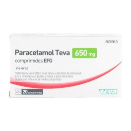 PARACETAMOL TEVA-RIMAFAR 650MG, 20 COMPRIMIDOS EFG
