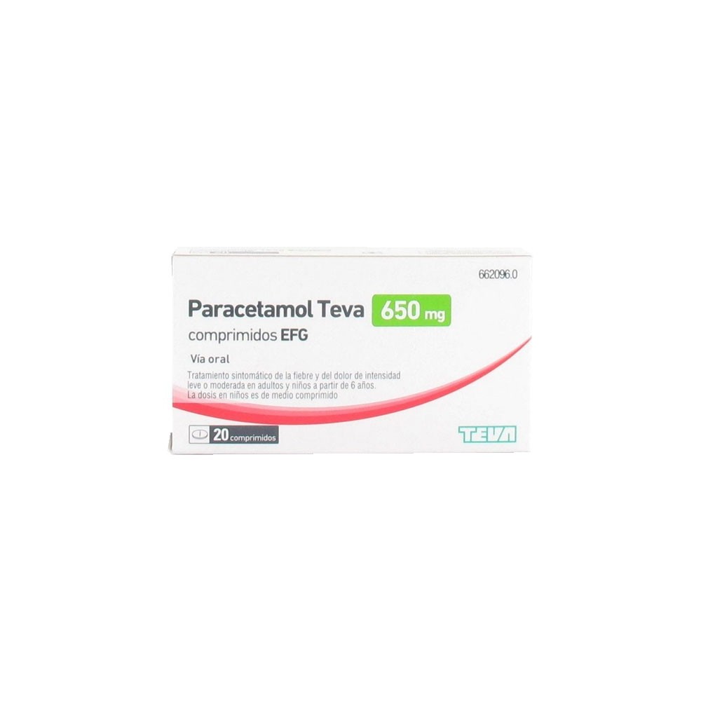 PARACETAMOL TEVA-RIMAFAR 650MG, 20 COMPRIMIDOS EFG