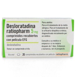 DESLORATADINA RATIOPHARM 5MG, 20 COMPRIMIDOS RECUBIERTOS CON PELICULA EFG