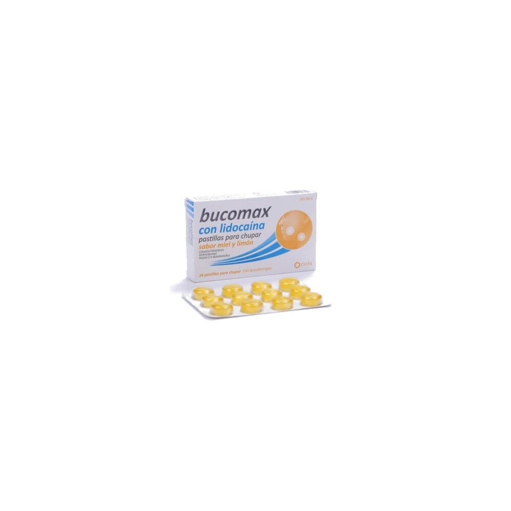 BUCOMAX CON LIDOCAINA, 24 PASTILLAS PARA CHUPAR SABOR MIEL Y LIMÓN