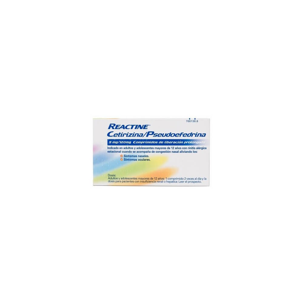 REACTINE CETIRIZINA/PSEUDOEFEDRINA 5MG/120MG, 14 COMPRIMIDOS DE LIBERACIÓN PROLONGADA