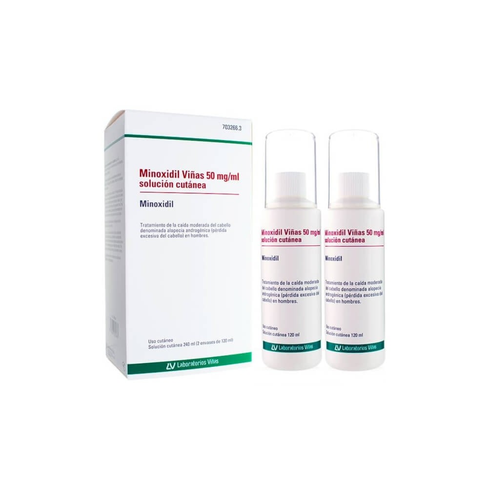 MINOXIDIL VIÑAS 50MG/ML SOLUCION CUTANEA , 2 FRASCOS DE 120ML