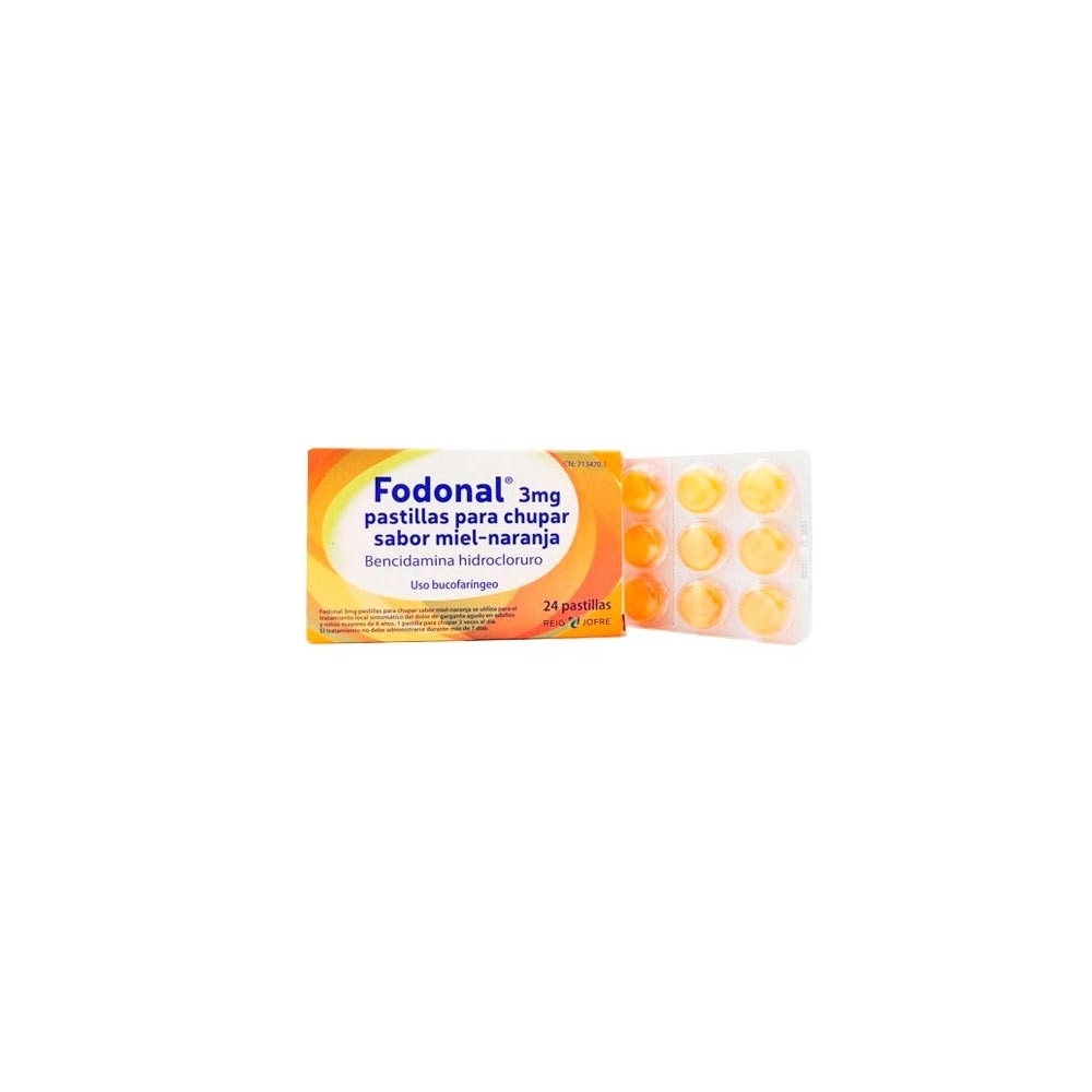 FODONAL 3MG, 24 PASTILLAS PARA CHUPAR SABOR MIEL-NARANJA